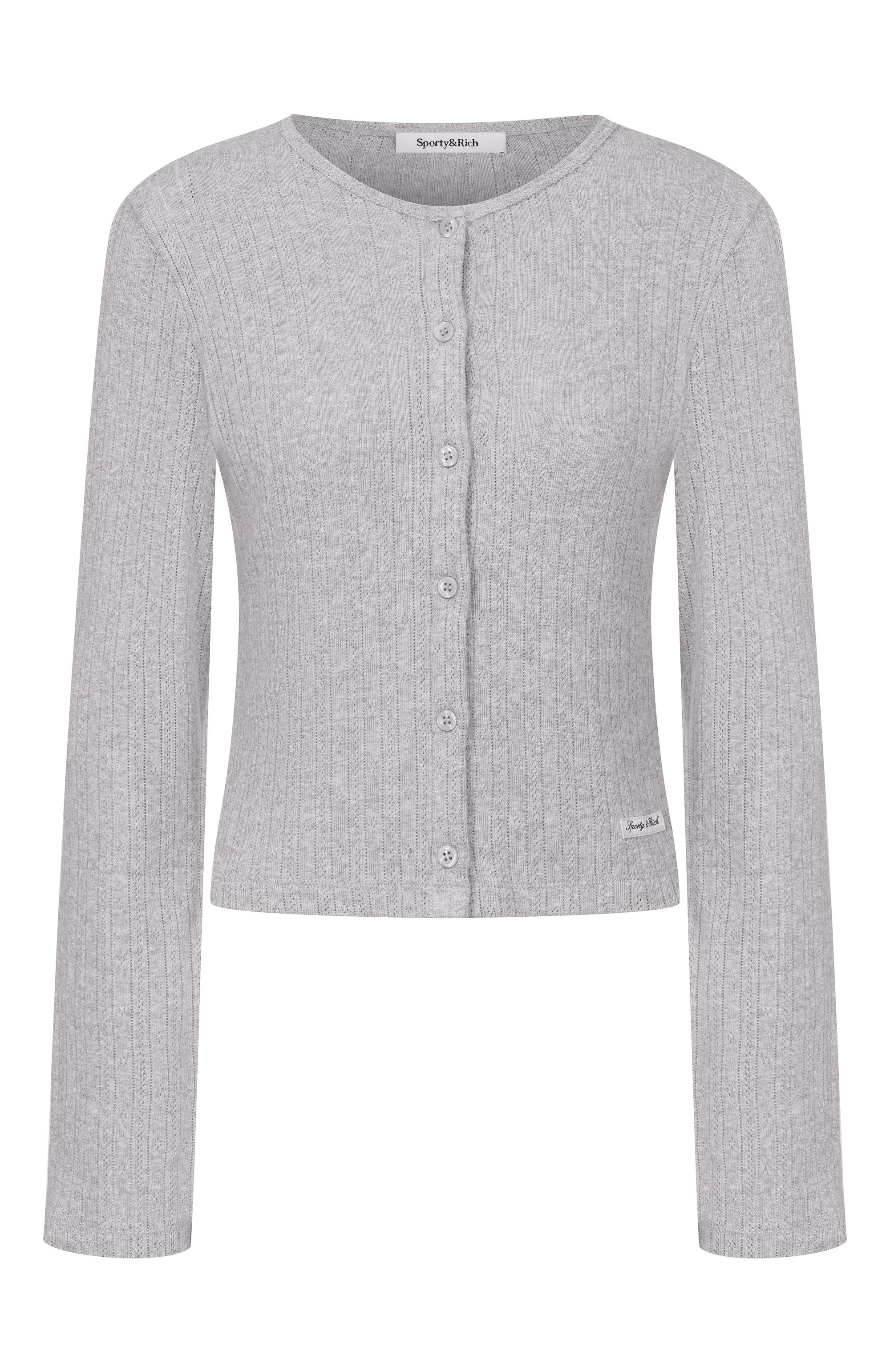 Хлопковый кардиган SPORTY AND RICH серого цвета по цене 20750 руб., арт. CA04576326GY03, фото 1 Хлопковый кардиган SPORTY AND RICH, арт. CA04576326GY03, фото 1