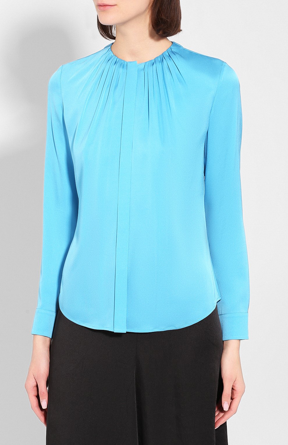 Шелковая блузка BOSS бирюзового цвета по цене 29950 руб., арт. 50363436, фото 3 Шелковая блузка BOSS, арт. 50363436, фото 3