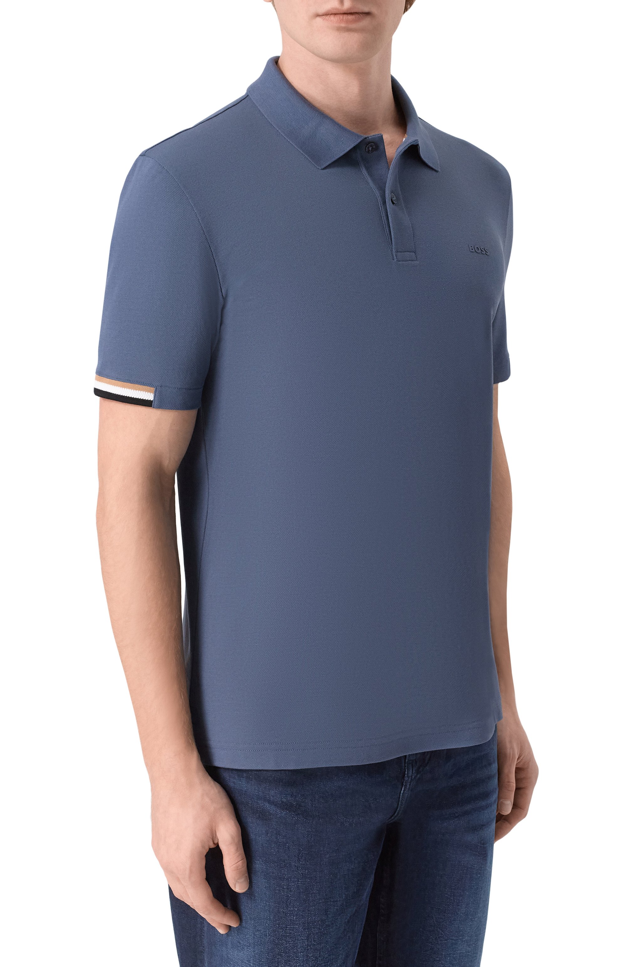 Хлопковое поло BOSS синего цвета по цене 19950 руб., арт. 50467113, фото 3 Хлопковое поло BOSS, арт. 50467113, фото 3