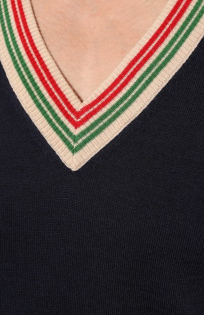 Шерстяной пуловер GUCCI темно-синего цвета по цене 93600 руб., арт. 599917 XKA5C, фото 5 Шерстяной пуловер GUCCI, арт. 599917 XKA5C, фото 5