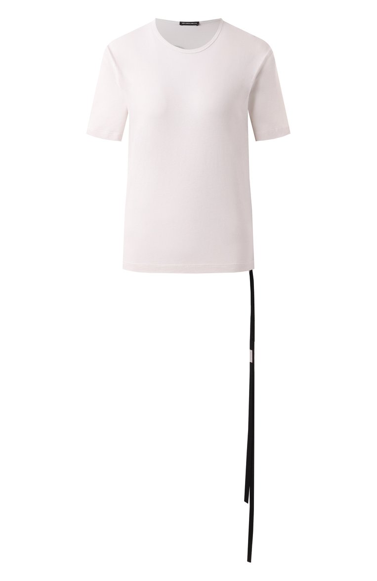 Женская хлопковая футболка ANN DEMEULEMEESTER белого цвета, арт. B0012549/FA206 | Фото 1 (Драгоценные камни: Проставлено; Материал сплава: Проставлено; Рукава: Короткие; Длина (для топов): Стандартные; Принт: С принтом; Стили: Гранж; Материал внешний: Хлопок)