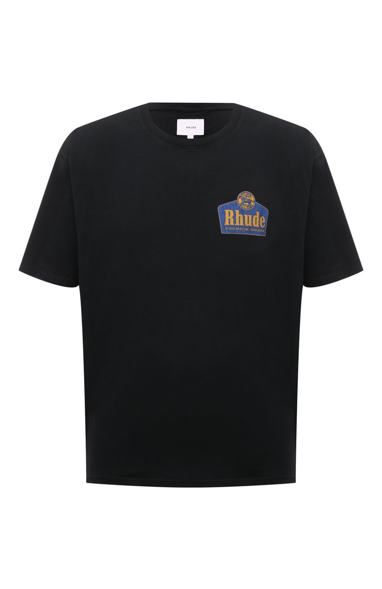 Мужская хлопковая футболка RHUDE черного цвета, арт. RHSS24TT07012610 | Фото 1 (Материал сплава: Проставлено; Длина (для топов): Стандартные; Драгоценные камни: Проставлено; Материал внешний: Хлопок; Рукава: Короткие; Принт: С принтом; Стили: Спорт-шик; Мужское Кросс-КТ: Футболка-одежда; Кросс-КТ: Джерси)