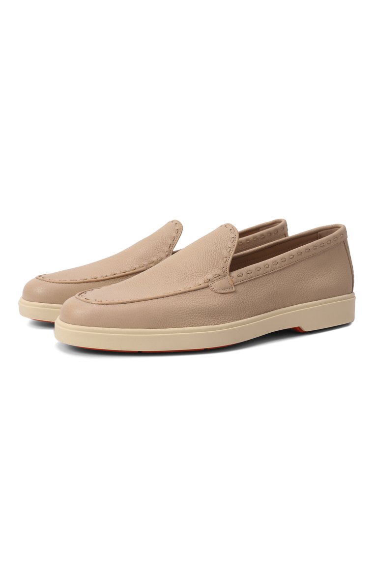 Женские кожаные лоферы SANTONI бежевого цвета, арт. WUYG71436TISSWKA | Фото 1 (Подошва: Платформа; Драгоценные камни: Проставлено; Каблук высота: Низкий; Материал сплава: Проставлено; Материал внешний: Натуральная кожа; Материал внутренний: Натуральная кожа)