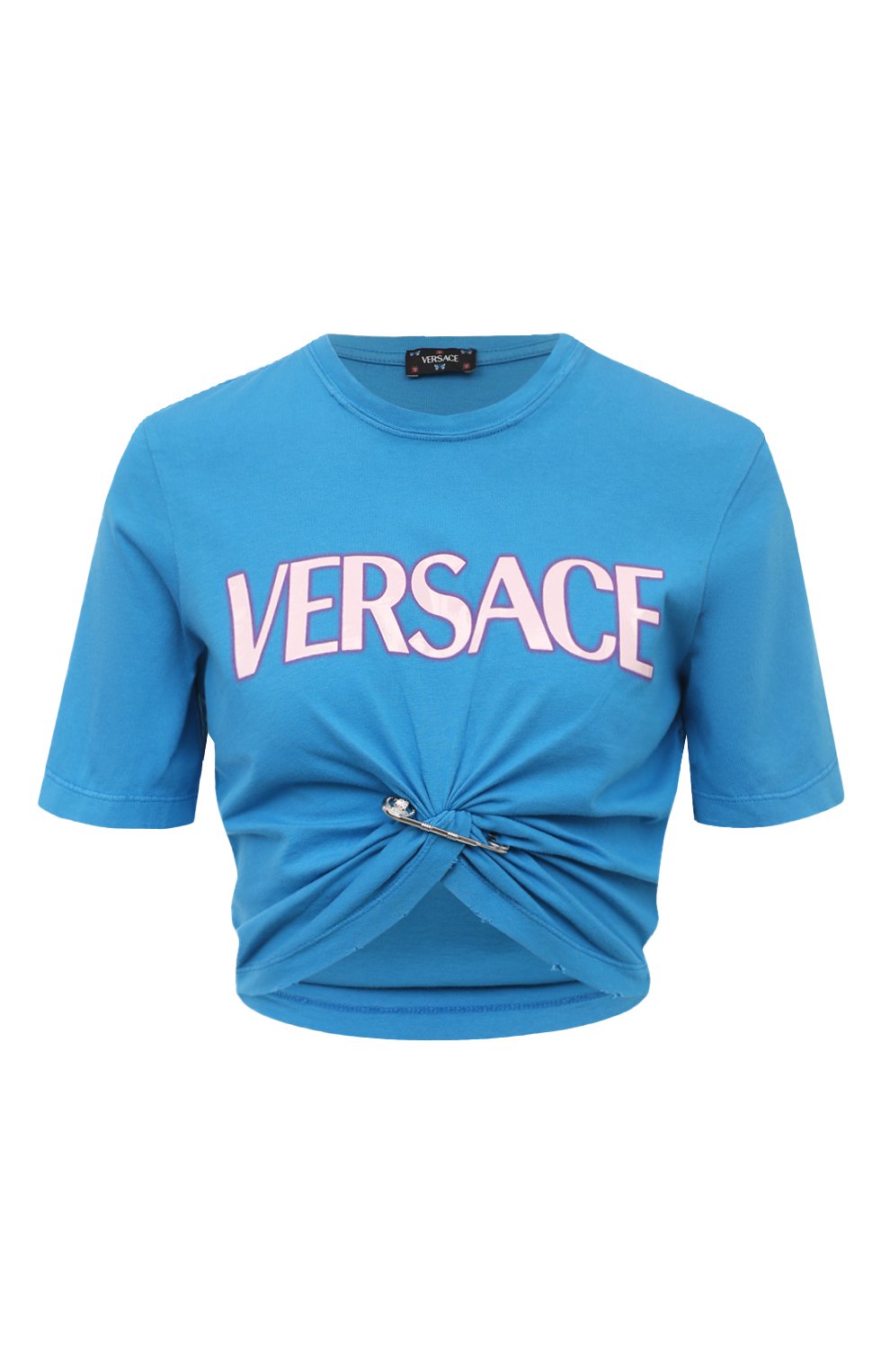 Хлопковая футболка VERSACE голубого цвета по цене 65450 руб., арт. 1011331/1A08262, фото 1 Хлопковая футболка VERSACE, арт. 1011331/1A08262, фото 1