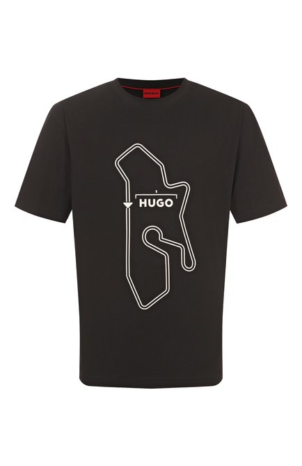 Мужская хлопковая футболка HUGO черного цвета, арт. 50531757 | Фото 1 (Материал сплава: Проставлено; Рукава: Короткие; Длина (для топов): Стандартные; Драгоценные камни: Проставлено; Материал внешний: Хлопок)