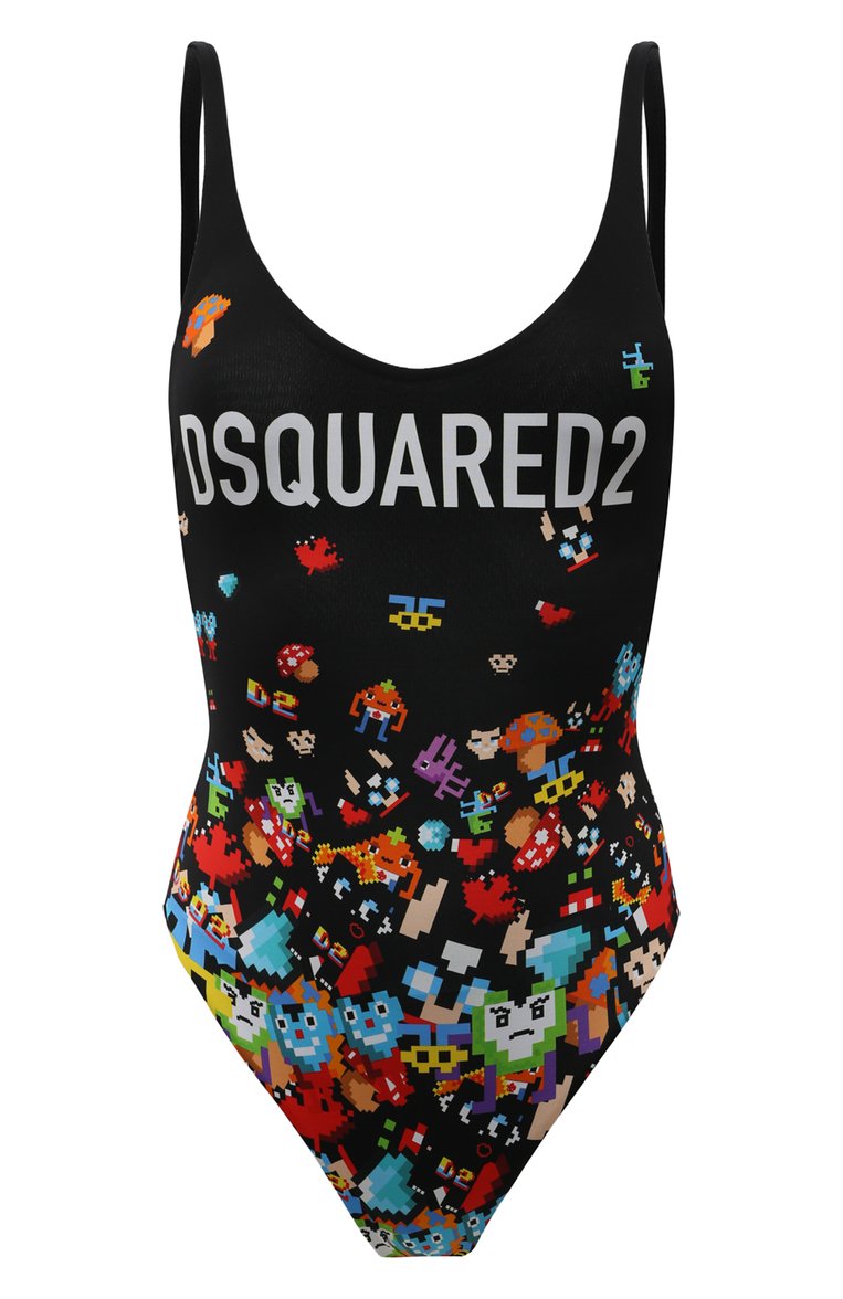 Женский слитный купальник DSQUARED2 черного цвета, арт. D6BGC4720 | Фото 1 (Длина Ж (юбки, платья, шорты): Мини; Материал внешний: Синтетический материал; Материал сплава: Проставлено; Женское Кросс-КТ: Слитные купальники; Драгоценные камни: Проставлено)