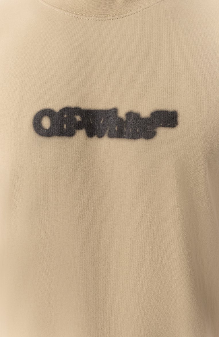 Мужская хлопковая футболка OFF-WHITE бежевого цвета, арт. 0MAA027S25JER00B | Фото 5 (Материал внешний: Хлопок; Длина (для топов): Стандартные; Автоматизация состава: Проставлено; Рукава: Короткие; Автоматизация ТО: Проставлено; Мужское Кросс-КТ: Футболка-одежда; Принт: С принтом; Стили: Кэжуэл; Детали: Без декора)