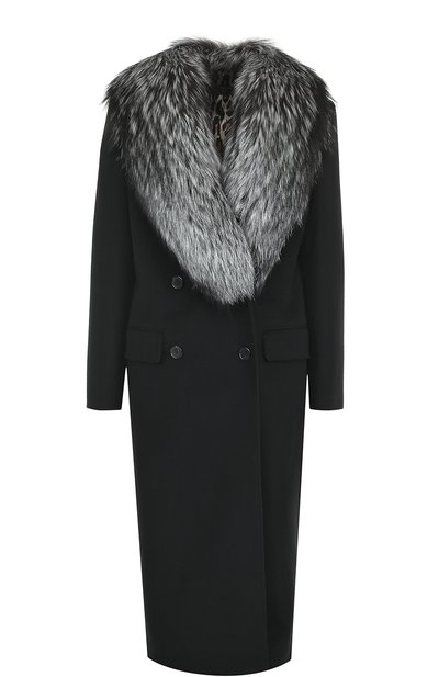 Женское двубортное пальто с отделкой из меха лисы DOLCE & GABBANA, арт. 0102/I0A16W/FU3A1