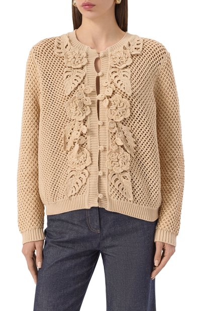 Хлопковый кардиган ELIE SAAB бежевого цвета по цене 263500 руб., арт. J0125ES25, фото 3 Хлопковый кардиган ELIE SAAB, арт. J0125ES25, фото 3