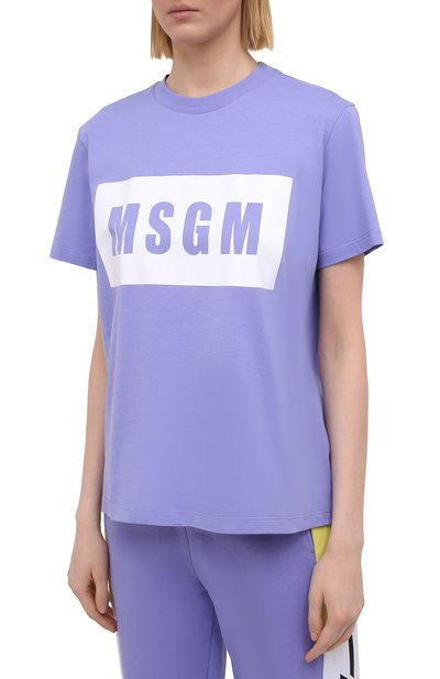 Хлопковая футболка MSGM сиреневого цвета по цене 11750 руб., арт. 3041MDM95 217298, фото 3 Хлопковая футболка MSGM, арт. 3041MDM95 217298, фото 3