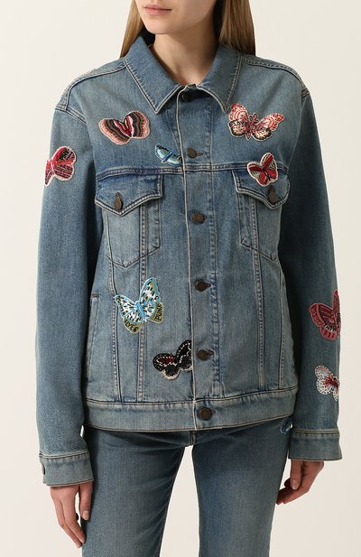 Джинсовая куртка с потертостями и отделкой в виде бабочек VALENTINO, арт. PB3DC00Q/1LL, фото 3