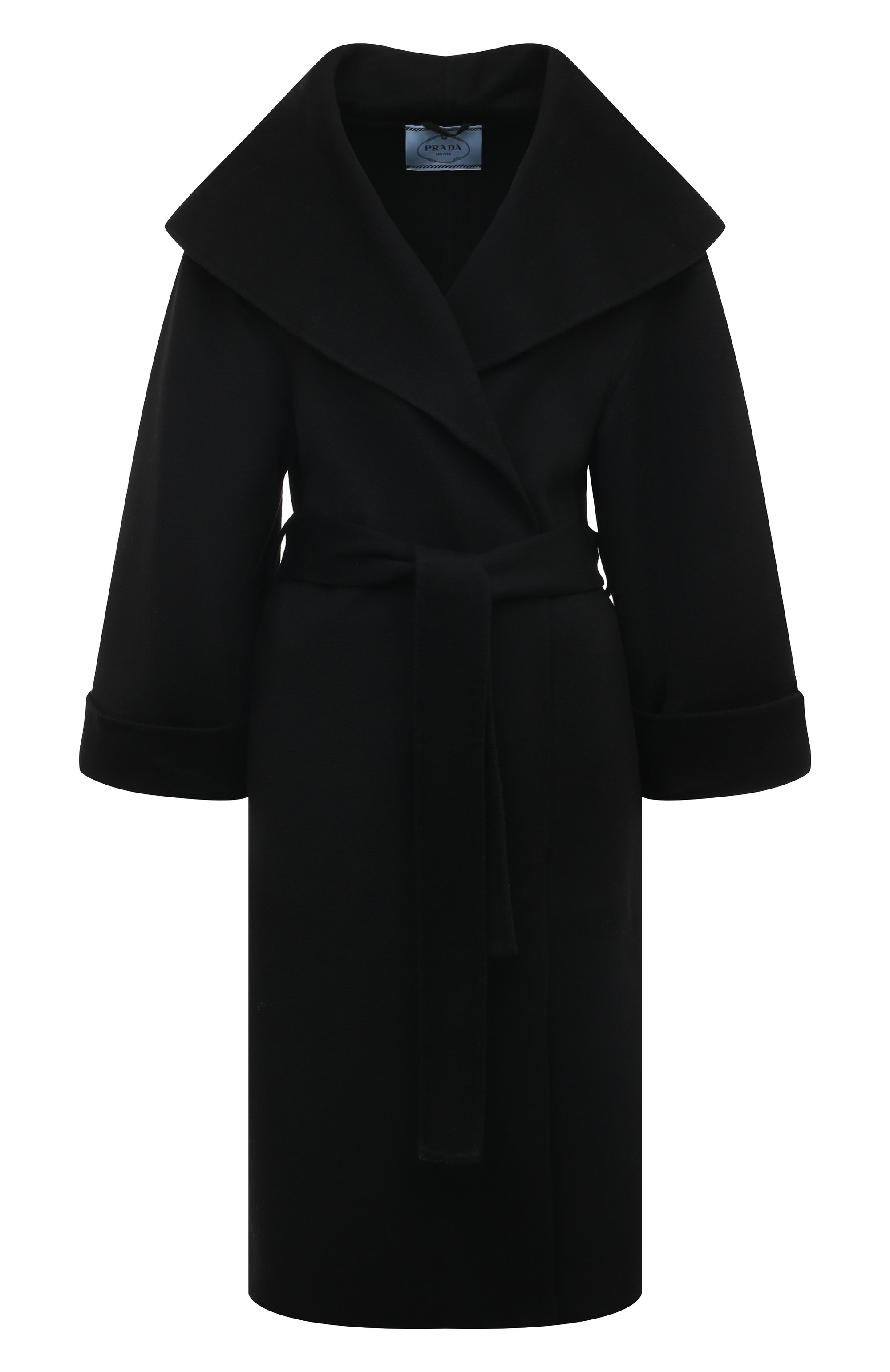 Кашемировое пальто PRADA черного цвета по цене 810000 руб., арт. P600O-1XON-F0002-202, фото 1 Кашемировое пальто PRADA, арт. P600O-1XON-F0002-202, фото 1