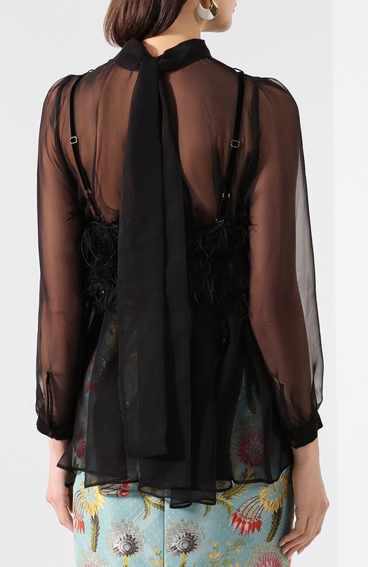 Блузка с отделкой перьями Sacai Чёрный, фото 4