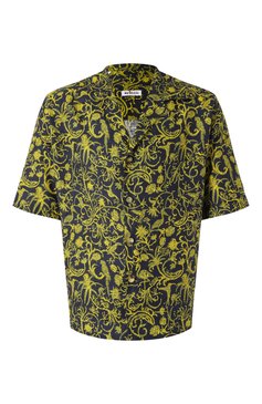 Мужская льняная рубашка KITON желтого цвета, ар�т. UMC028H0930401 | Фото 1 (Рукава: Короткие; Драгоценные камни: Проставлено; Материал внешний: Лен; Длина (для топов): Стандартные; Материал сплава: Проставлено; Стили: Кэжуэл; Случай: Повседневный; Воротник: Отложной; Принт: С принтом)