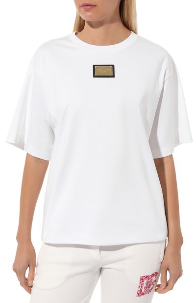 Хлопковая футболка DOLCE & GABBANA белого цвета по цене 72050 руб., арт. F8U11T/HU7H8, фото 3 Хлопковая футболка DOLCE & GABBANA, арт. F8U11T/HU7H8, фото 3