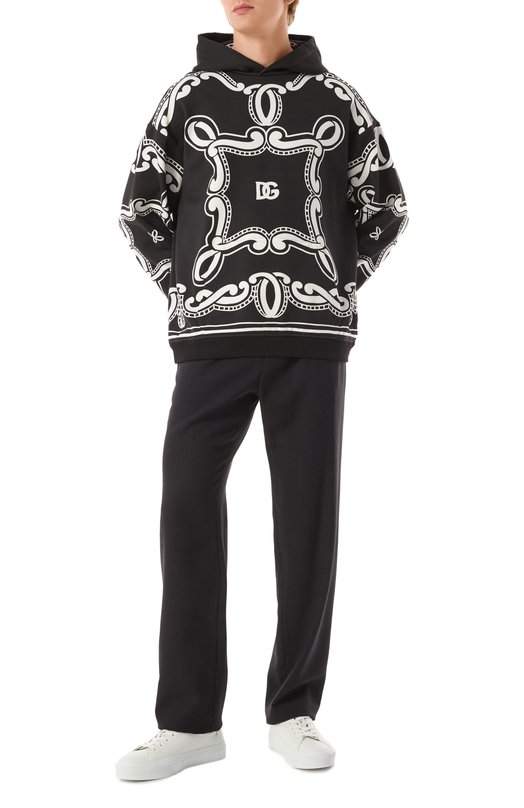 Хлопковое худи Dolce & Gabbana G9BKTT/II7FQ Чёрно-белый  G9BKTT/II7FQ Фото 2