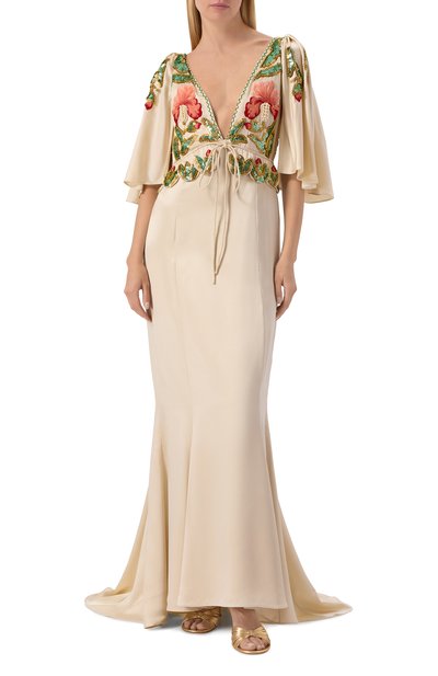 Атласное платье VALENTINO бежевого цвета по цене 1715000 руб., арт. 8B3VDMJ5/8M6, фото 2 Атласное платье VALENTINO, арт. 8B3VDMJ5/8M6, фото 2