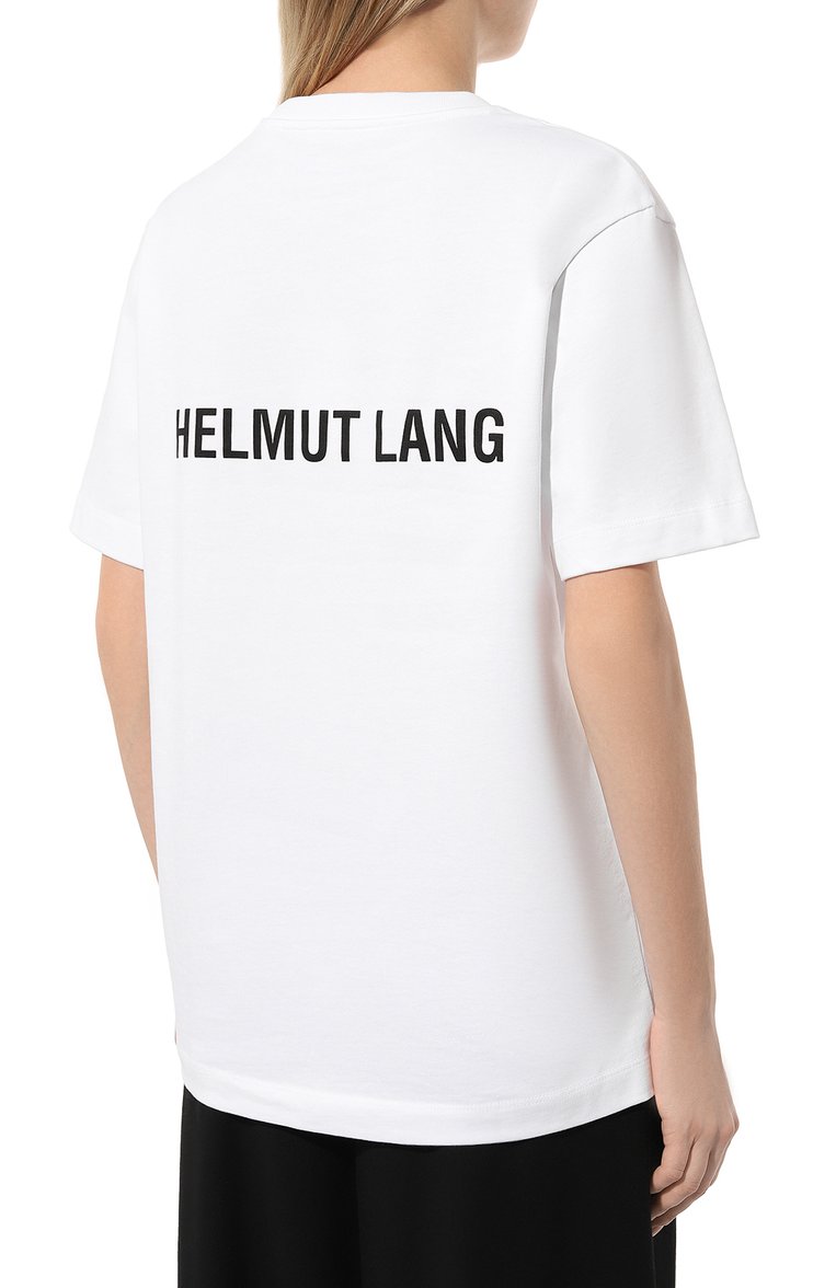 Женская хлопковая футболка HELMUT LANG белого цвета, арт. 001HW503 | Фото 4 (Рукава: Короткие; Длина (для топов): Стандартные; Принт: С принтом; Материал сплава: Проставлено; Материал внешний: Хлопок; Женское Кросс-КТ: Футболка-одежда; Драгоценные камни: Проставлено; Стили: Кэжуэл)