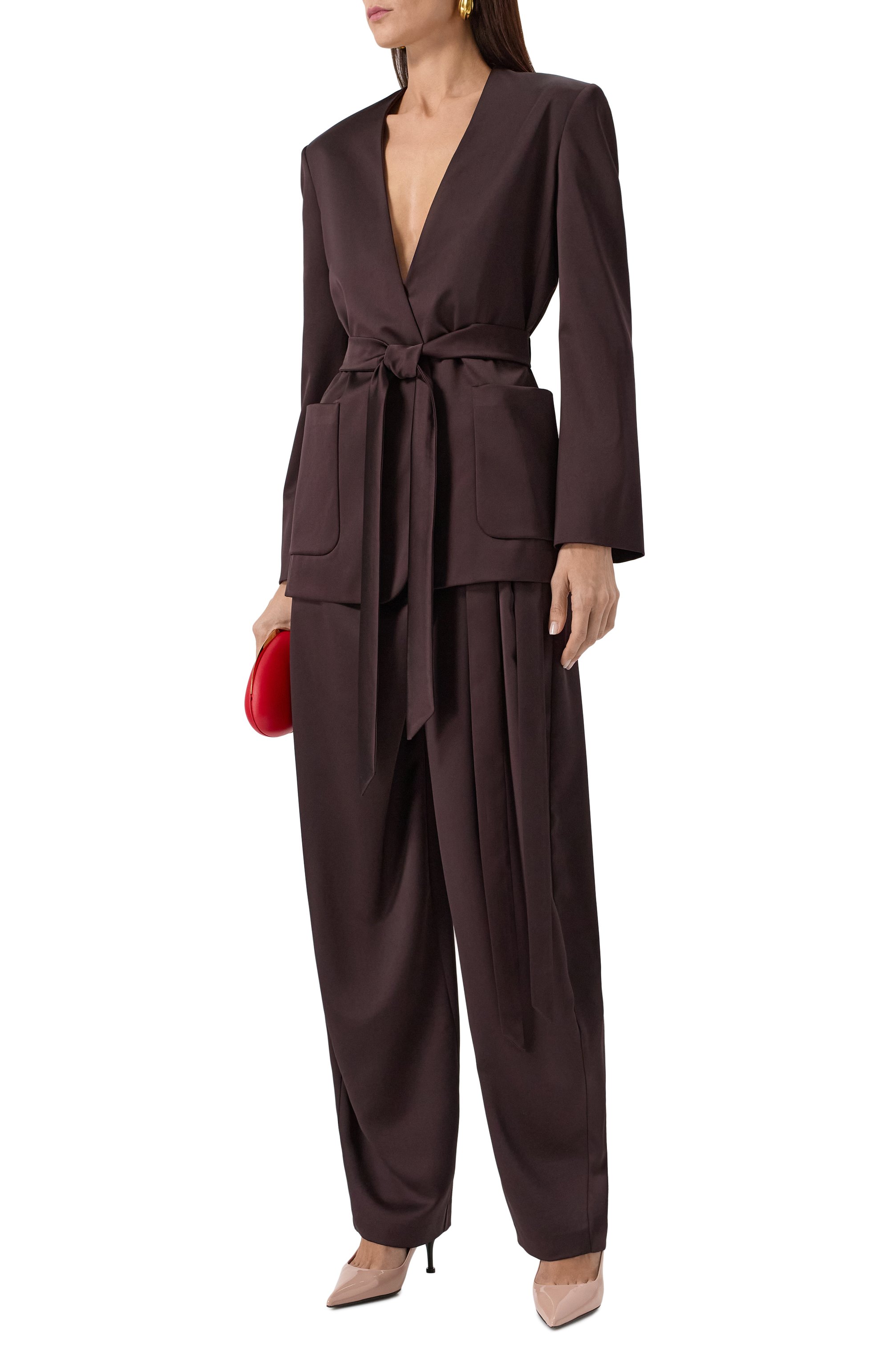 Атласные брюки THE ANDAMANE коричневого цвета по цене 51500 руб., арт. TM170475A/TNP229, фото 2 Атласные брюки THE ANDAMANE, арт. TM170475A/TNP229, фото 2