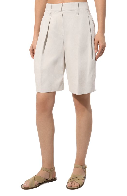 Шорты из хлопка и льна Brunello Cucinelli MH561B1382 Кремовый  MH561B1382 Фото 3