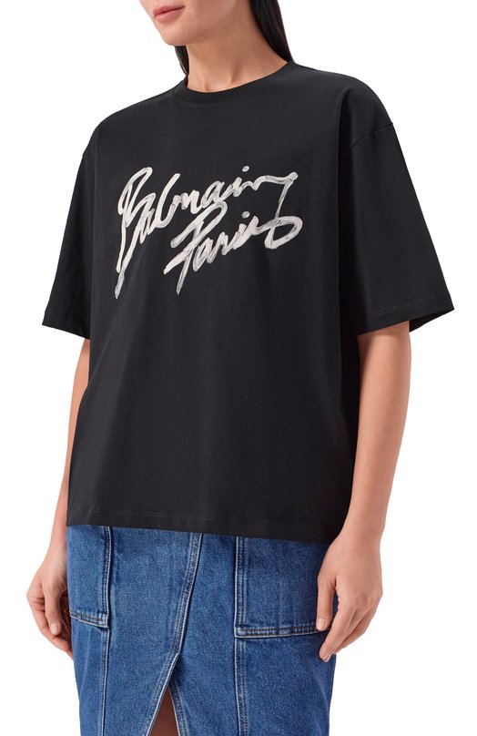 Хлопковая футболка Balmain GF1EG110/BD41 Чёрный  GF1EG110/BD41 Фото 3