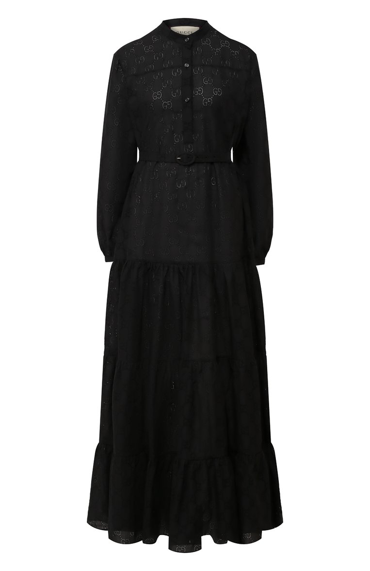 Женское хлопковое платье GUCCI черного цвета, арт. 569021/ZABI8 | Фото 1 (Длина Ж (юбки, платья, шорты): Макси; Статус проверки: Проверена категория; Материал внешний: Хлопок; Рукава: Длинные; Случай: Повседневный; Женское Кросс-КТ: Платье-одежда; Материал сплава: Проставлено; Ювелирные украшения: Назначено; Драгоценные камни: Проставлено)