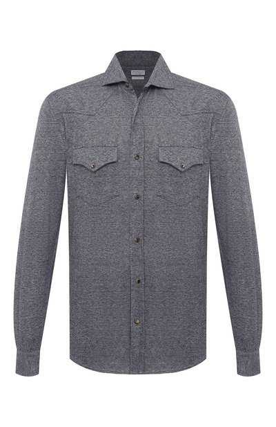 Мужская рубашка изо льна и хлопка BRUNELLO CUCINELLI, арт. MW835B2289