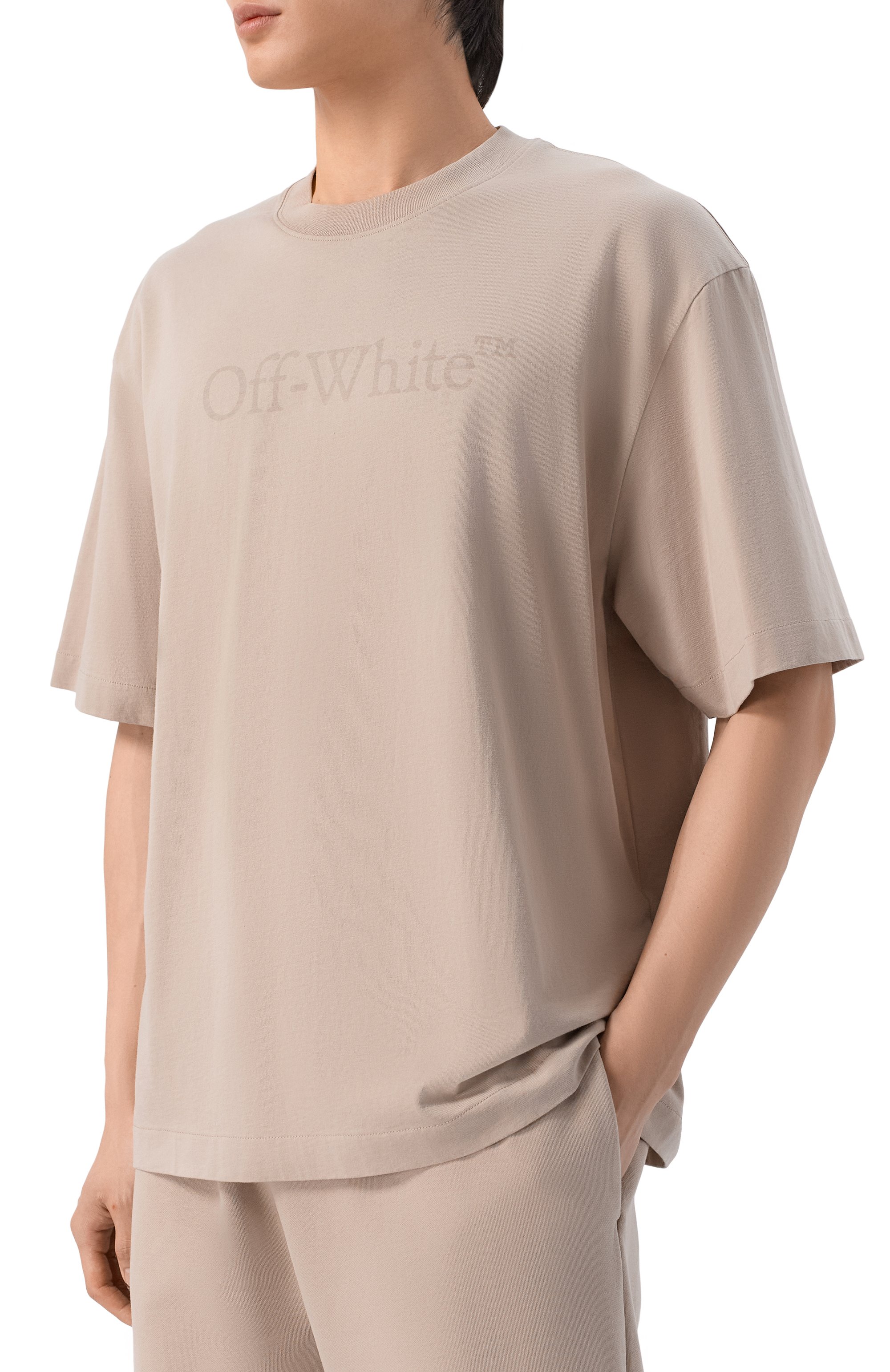 Хлопковая футболка OFF-WHITE бежевого цвета по цене 39950 руб., арт. 0MAA120S26JER00H, фото 3 Хлопковая футболка OFF-WHITE, арт. 0MAA120S26JER00H, фото 3