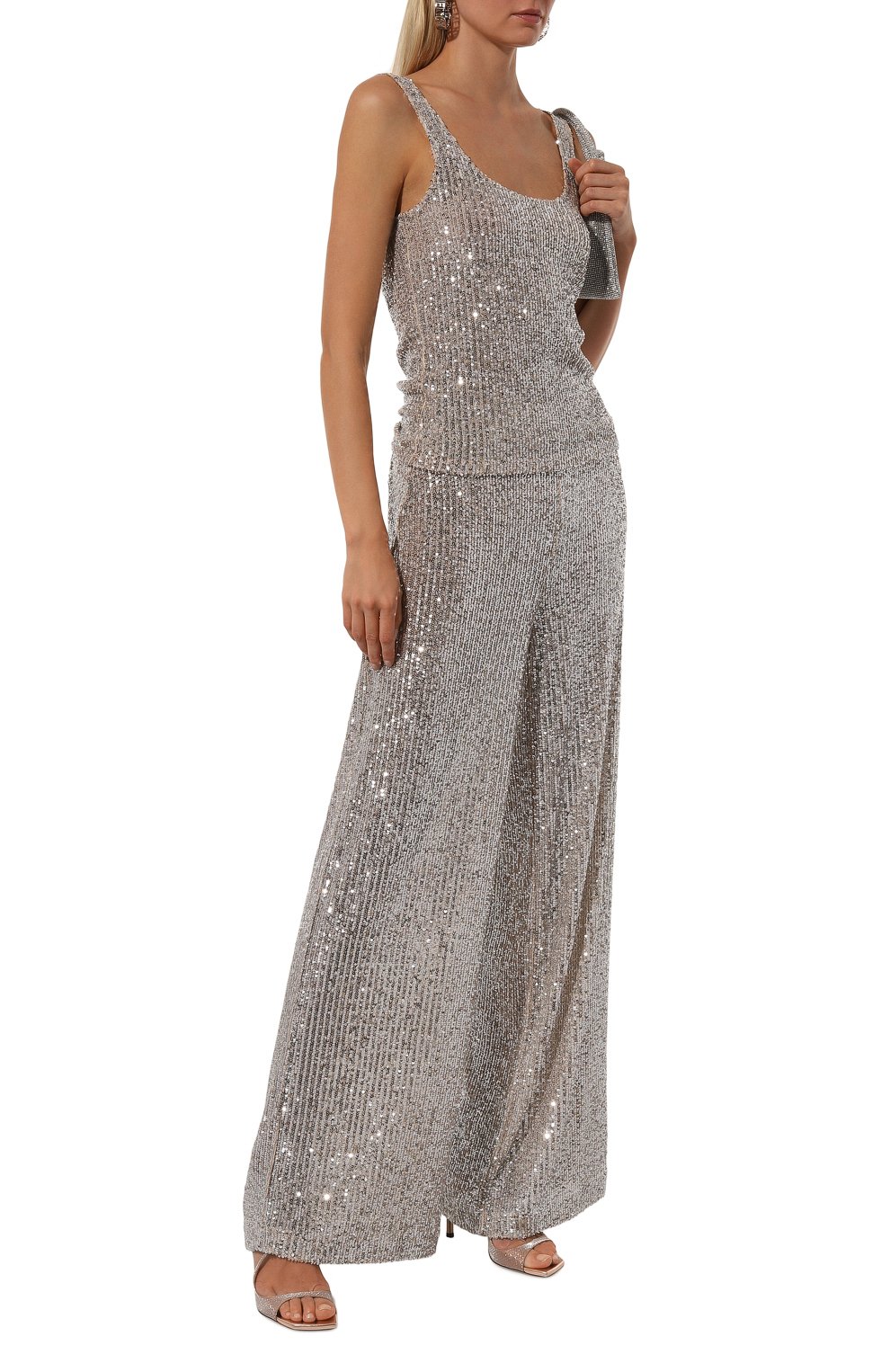 Топ с отделкой пайетками IN THE MOOD FOR LOVE серебряного цвета по цене 38700 руб., арт. SS2102700002, фото 2 Топ с отделкой пайетками IN THE MOOD FOR LOVE, арт. SS2102700002, фото 2