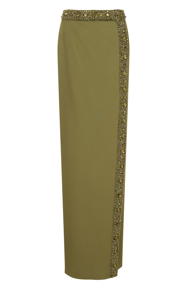 Женская юбка с отделкой бисером ZUHAIR MURAD зеленого цвета, арт. RSK25052/CRCA016 | Фото 1 (Длина Ж (юбки, платья, шорты): Макси; Материал внешний: Вискоза, Синтетический материал; Стили: Гламурный)