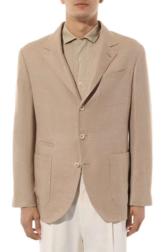Пиджак изо льна и шерсти Brunello Cucinelli MW4827BND Бежевый  MW4827BND Фото 3