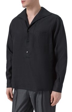 Мужская льняная рубашка DOLCE & GABBANA черного цвета, арт. G5ND3T/FU4JB | Фото 3 (Рукава: Длинные; Драгоценные камни: Проставлено; Материал внешний: Лен; Материал сплава: Проставлено; Длина (для топов): Стандартные; Принт: Однотонные; Манжеты: На пуговицах; Случай: Повседневный; Воротник: Отложной; Стили: Минимализм)