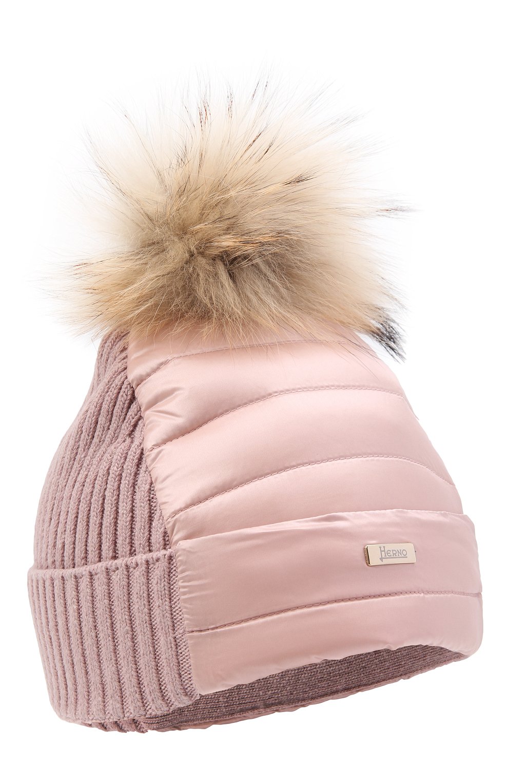 Утепленная шапка с меховым помпоном HERNO розового цвета по цене 13750 руб., арт. BER001G/12017, фото 1 Утепленная шапка с меховым помпоном HERNO, арт. BER001G/12017, фото 1