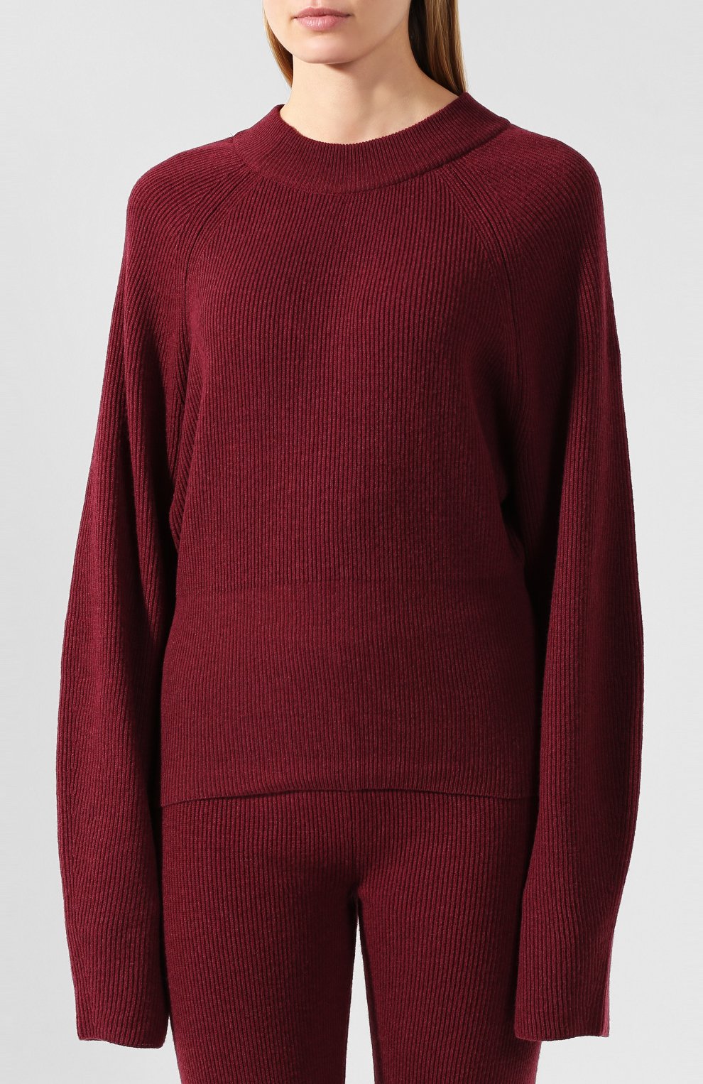 Пуловер NANUSHKA бордового цвета по цене 35000 руб., арт. ARDEN_BERRY_CASHMERE BLEND RIB, фото 3 Пуловер NANUSHKA, арт. ARDEN_BERRY_CASHMERE BLEND RIB, фото 3