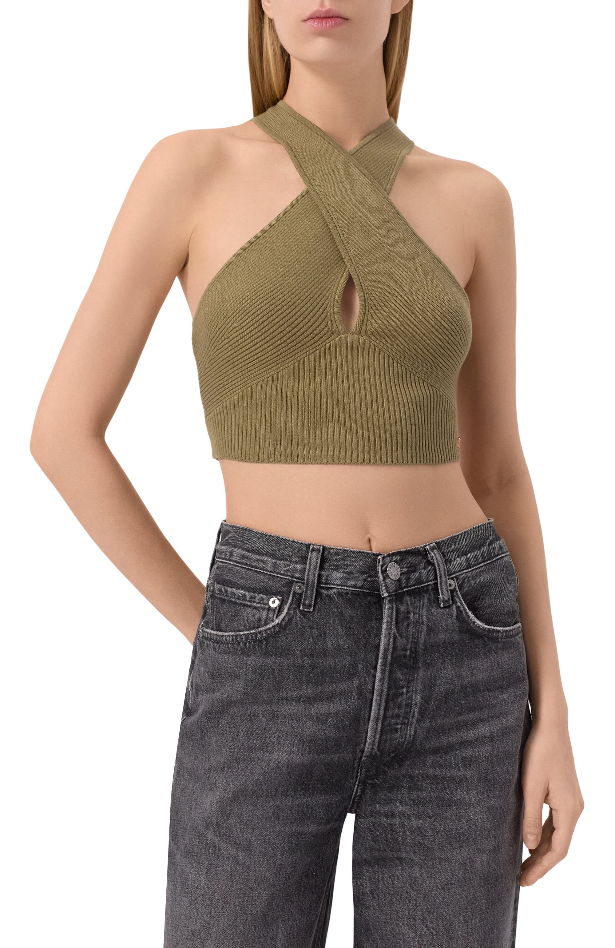 Хлопковый топ REPLAY хаки цвета по цене 12550 руб., арт. DK3857.000.G23776A, фото 3 Хлопковый топ REPLAY, арт. DK3857.000.G23776A, фото 3