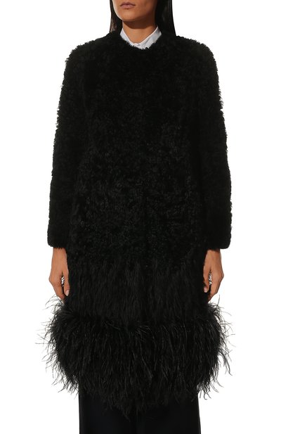 Шуба с отделкой перьями PRADA, арт. 56955-1XM8-F0002, фото 3