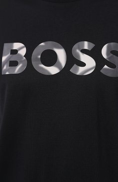 Мужская хлопковая футболка BOSS темно-синего цвета, арт. 50513382 | Фото 5 (Материал сплава: Проставлено; Рукава: Короткие; Драгоценные камни: Проставлено; Материал внешний: Хлопок; Стили: Кэжуэл; Принт: С принтом; Длина (для топов): Удлиненные; Мужское Кросс-КТ: Футболка-одежда; Кросс-КТ: Джерси)