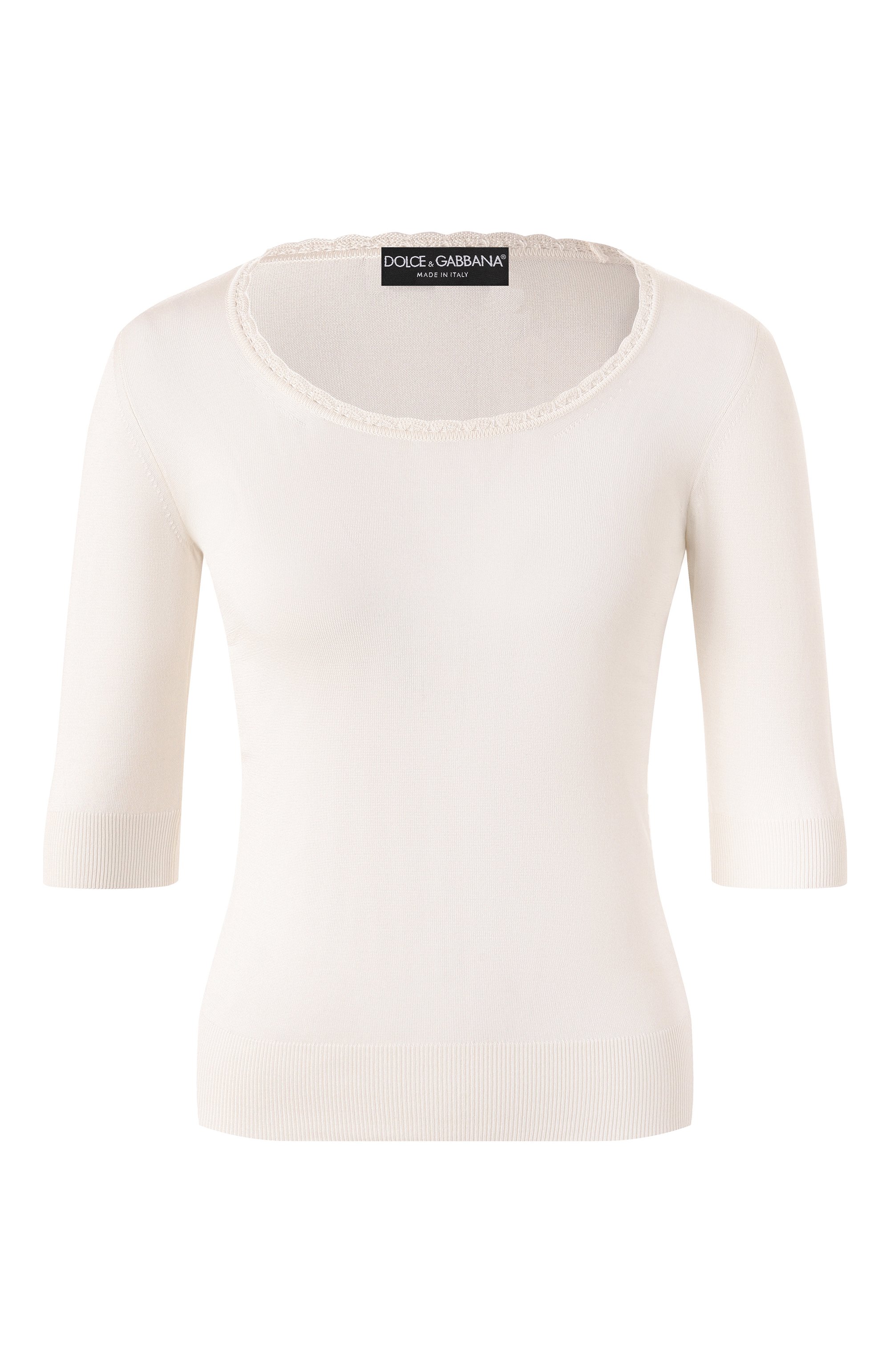 Шелковый пуловер DOLCE & GABBANA кремового цвета по цене 158500 руб., арт. FXX85T/JBSLJ, фото 1 Шелковый пуловер DOLCE & GABBANA, арт. FXX85T/JBSLJ, фото 1