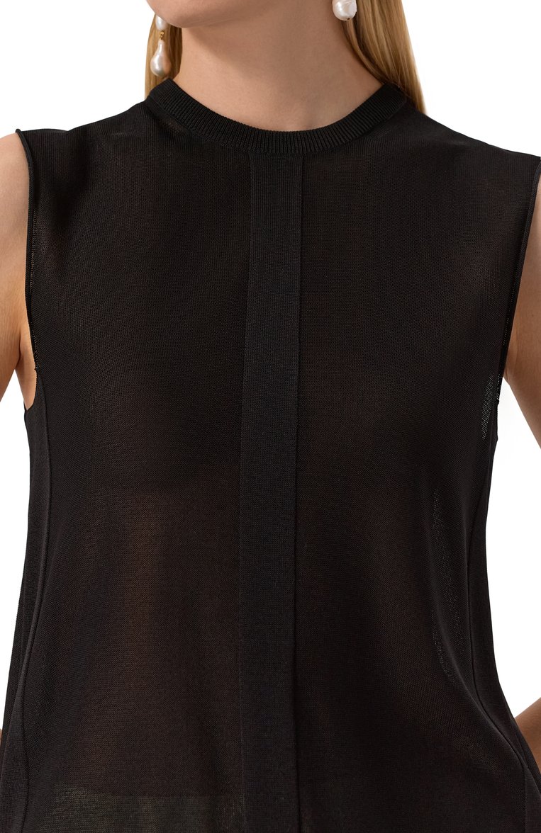 Женский топ из вискозы JIL SANDER черного цвета, арт. J01NC0157/J18337 | Фото 5 (Материал внешний: Вискоза; Драгоценные камни: Проставлено; Материал сплава: Проставлено; Длина (для топов): Стандартные; Рукава: Без рукавов; Стили: Минимализм)
