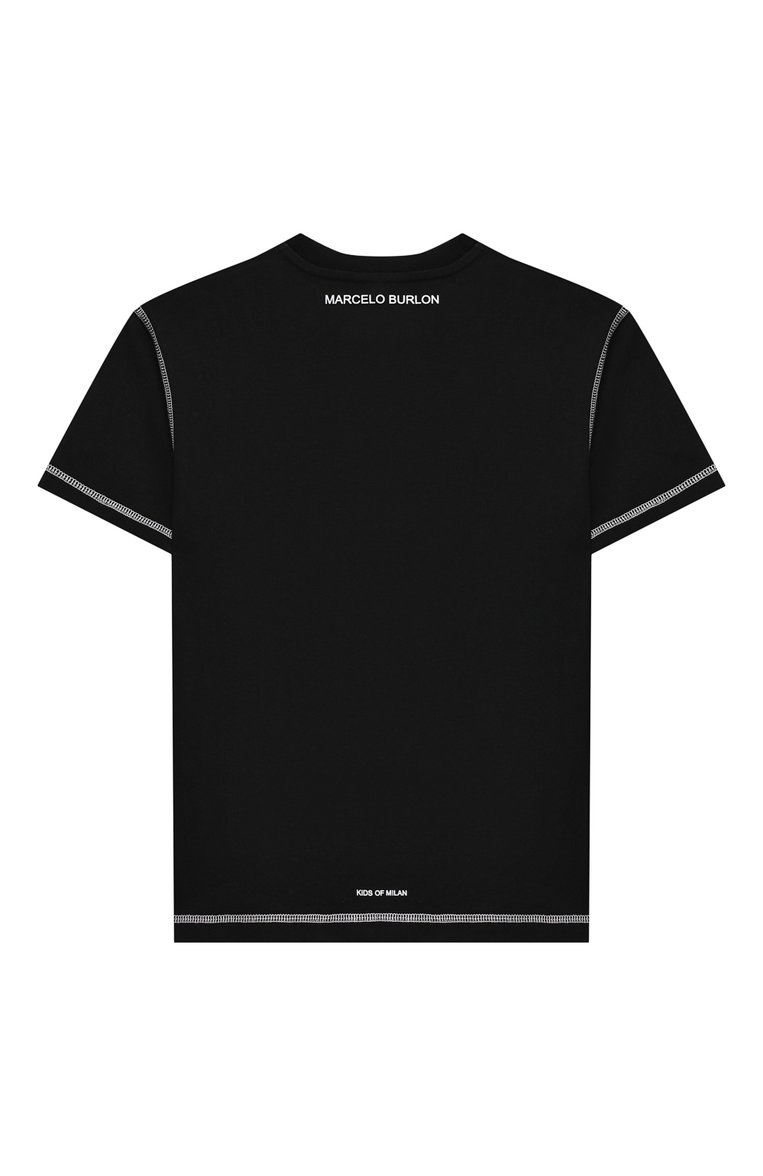 Детская хлопковая футболка MARCELO BURLON KIDS OF MILAN белого цвета, арт. 21E/B/MB/1119/0010/2-6Y | Фото 2 (Материал внешний: Хлопок; Рукава: Короткие; Региональные ограничения белый список (Axapta Mercury): RU, Не проставлено; Мальчики Кросс-КТ: Футболка-одежда; Материал сплава: Проставлено; Драгоценные камни: Проставлено; Ростовка одежда: 6 лет | 116 см)