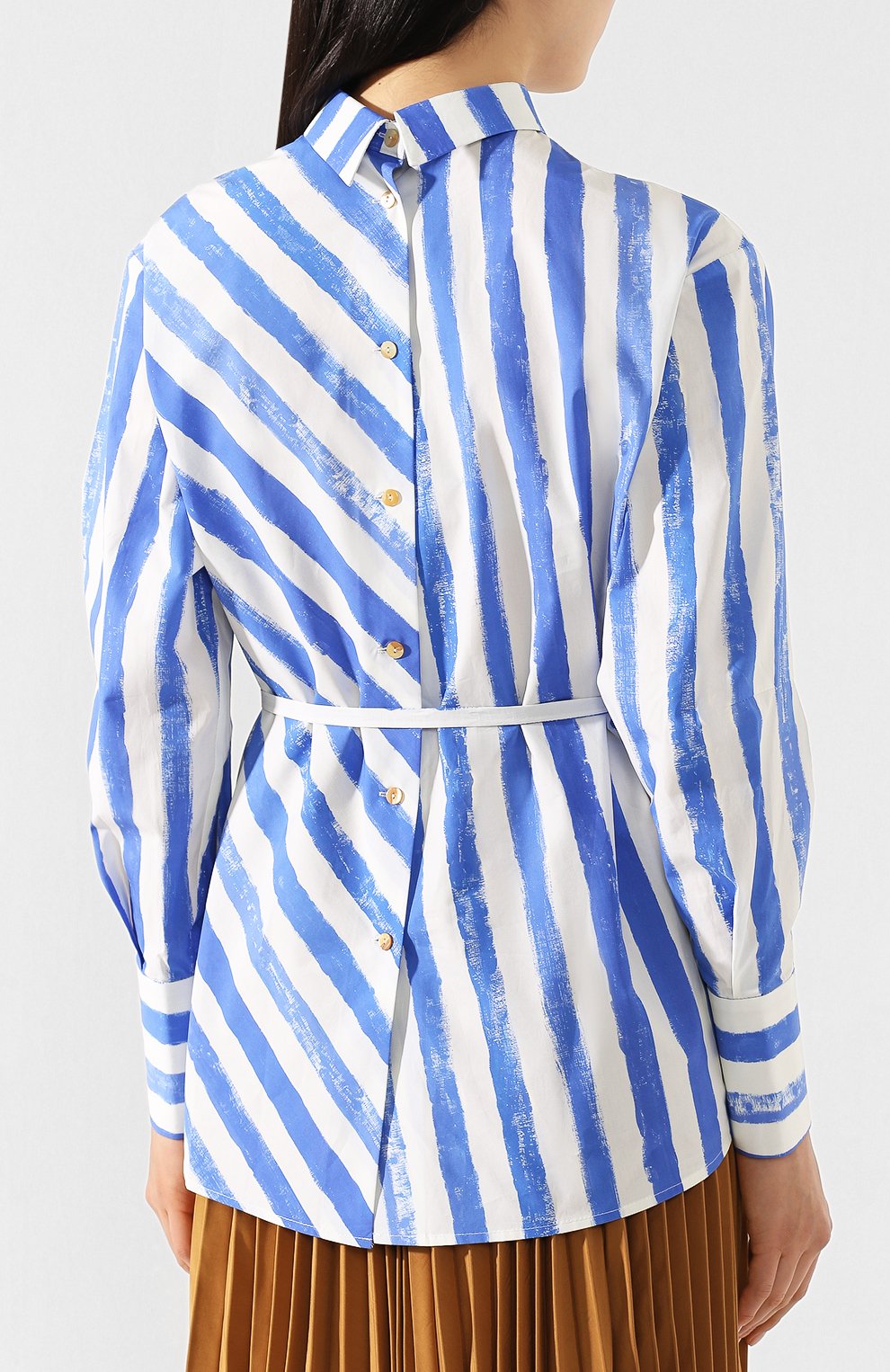 Хлопковая рубашка REJINA PYO голубого цвета по цене 41300 руб., арт. C263/C0TT0N STRIPE PRINT, фото 4 Хлопковая рубашка REJINA PYO, арт. C263/C0TT0N STRIPE PRINT, фото 4