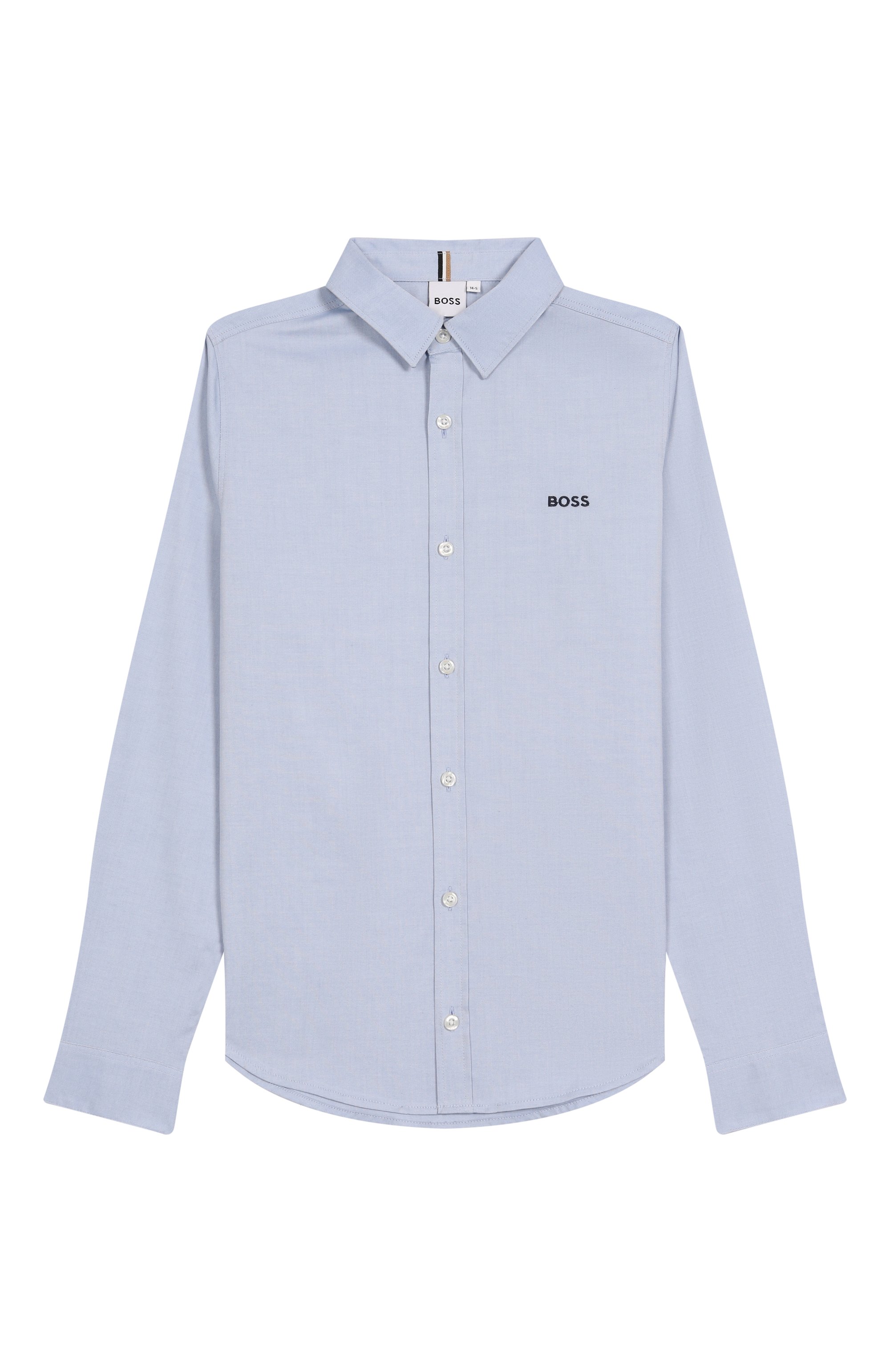 Хлопковая рубашка BOSS голубого цвета по цене 10900 руб., арт. J51626/14A-16A, фото 1 Хлопковая рубашка BOSS, арт. J51626/14A-16A, фото 1