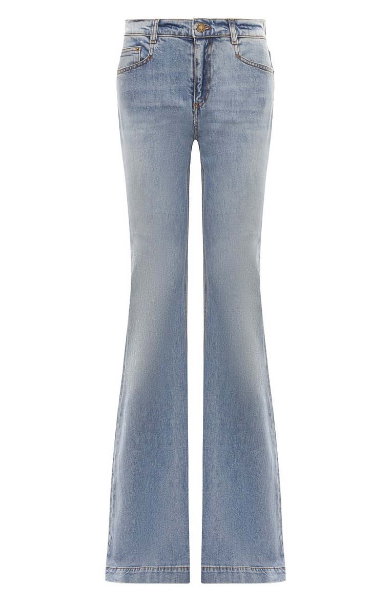 Женские джинсы ROBERTO CAVALLI голубого цвета, арт. SKJ205/DS002 | Фото 1 (Длина (брюки, джинсы): Удлиненные; Материал внешний: Хлопок, Деним; Кросс-КТ: Деним; Стили: Кэжуэл; Силуэт Ж (брюки и джинсы): Расклешенные)