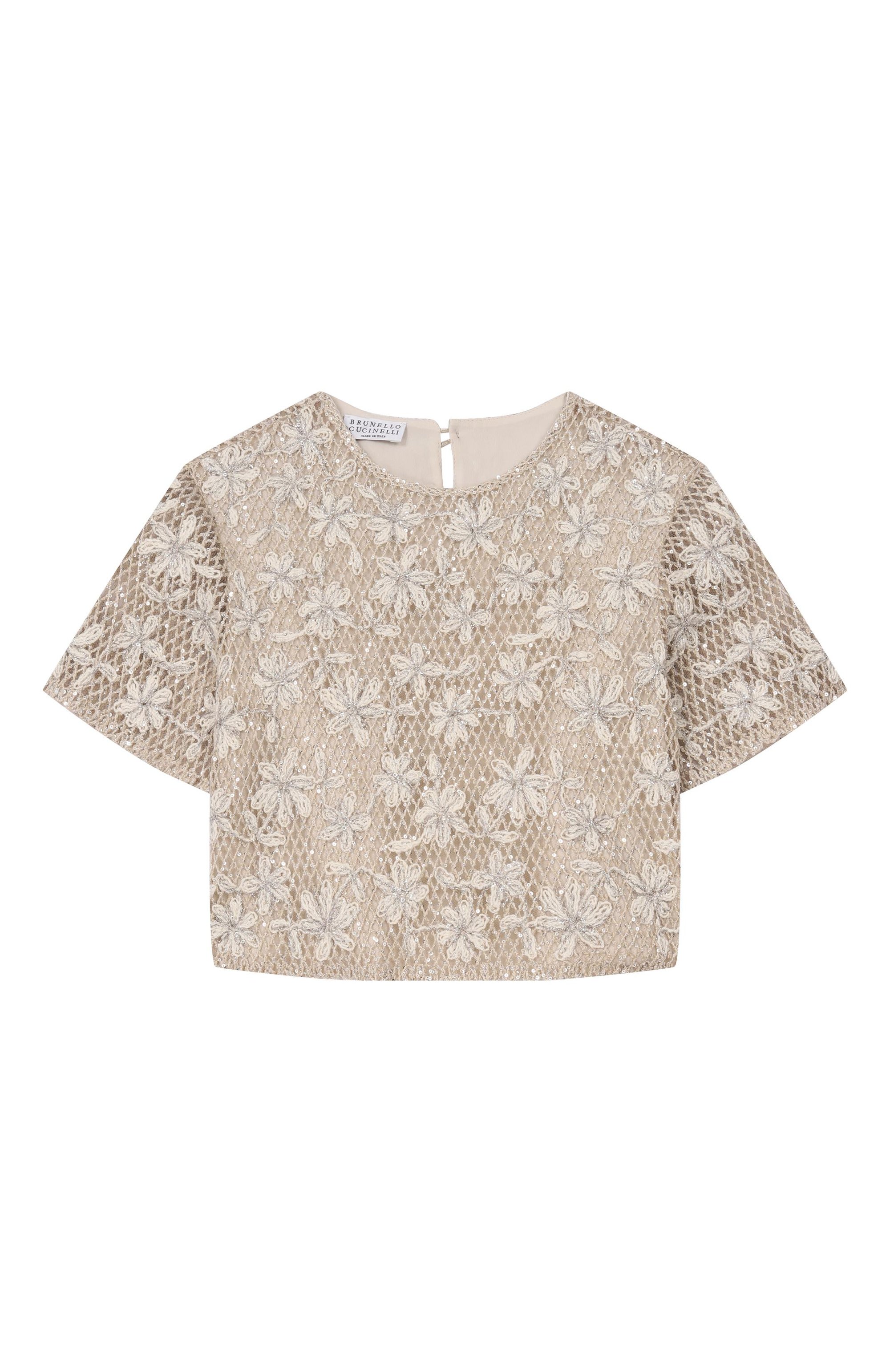 Блузка с отделкой пайетками BRUNELLO CUCINELLI бежевого цвета по цене 78400 руб., арт. BA156S016C, фото 1 Блузка с отделкой пайетками BRUNELLO CUCINELLI, арт. BA156S016C, фото 1