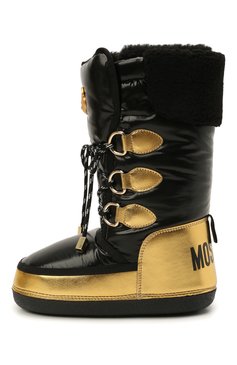 Детские утепленные сапоги MOSCHINO черного цвета, арт. 68939/SINTET.NAPPA/PIUMIN0 LUC./SINT.PELLICC./28-3 | Фото 2 (Материал внешний: Текстиль; Материал внутренний: Текстиль)