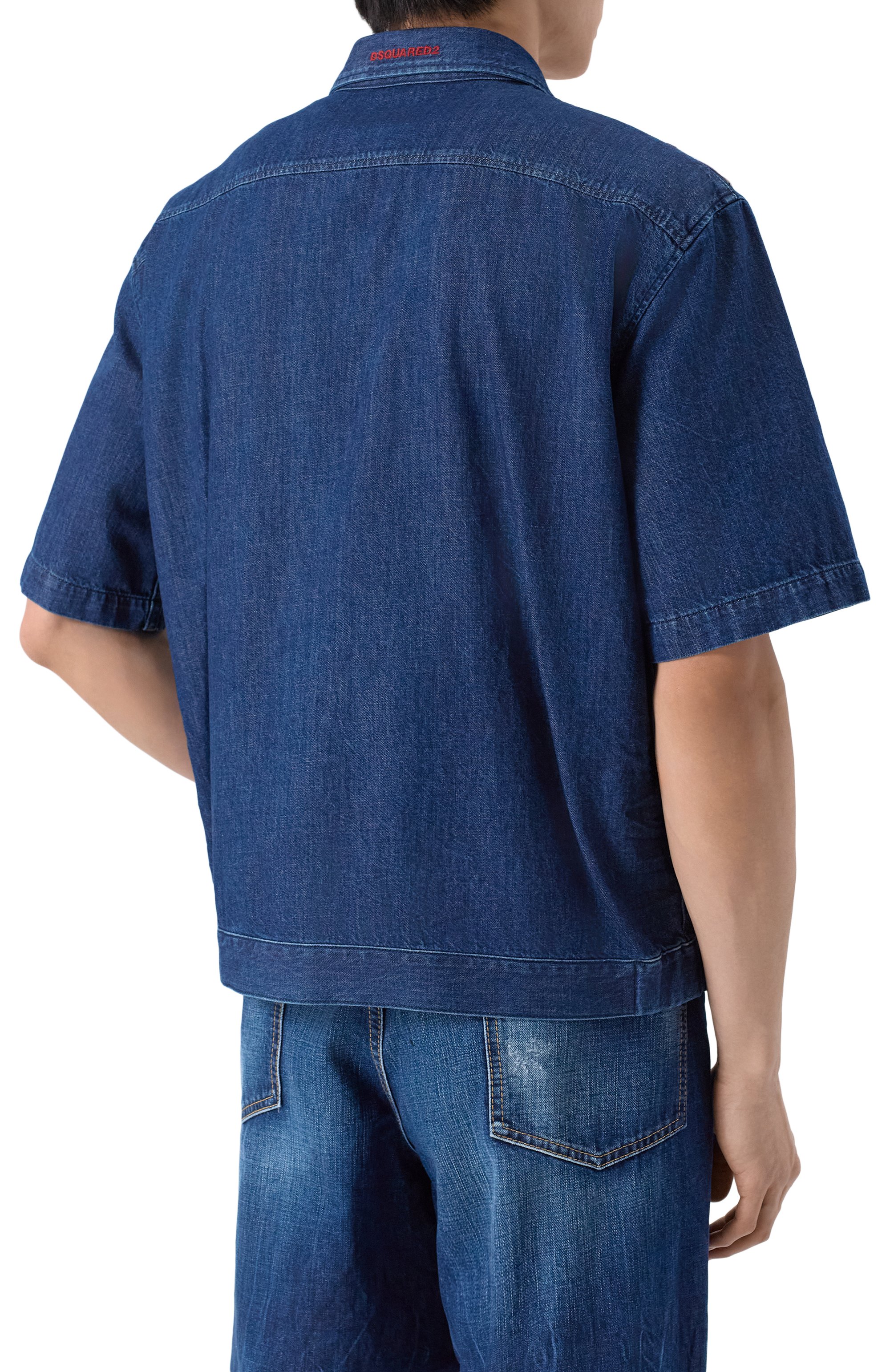 Льняная рубашка DSQUARED2 темно-синего цвета по цене 69950 руб., арт. S74DM1007/D35423, фото 4 Льняная рубашка DSQUARED2, арт. S74DM1007/D35423, фото 4