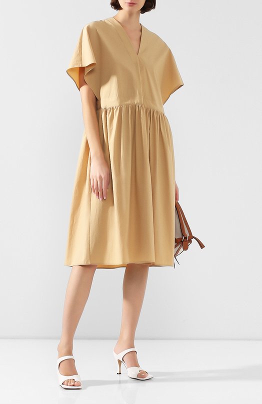 Хлопковое платье Deveaux New York Бежевый, фото 2