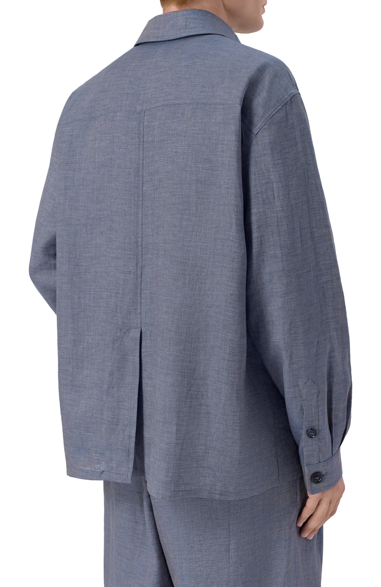 Льняная куртка-рубашка GIORGIO ARMANI голубого цвета по цене 269500 руб., арт. GM004078/TE23125, фото 4 Льняная куртка-рубашка GIORGIO ARMANI, арт. GM004078/TE23125, фото 4