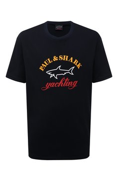 Мужская хлопковая футболка PAUL&SHARK темно-синего цвета, арт. C0P1006/3XL-6XL | Фото 1 (Рукава: Короткие; Региональные ограничения белый список (Axapta Mercury): Не проставлено; Принт: С принтом; Длина (для топов): Удлиненные; Материал сплава: Проставлено; Материал внешний: Хлопок; Драгоценные камни: Проставлено; Размерность: Маломерит; Стили: Кэжуэл)