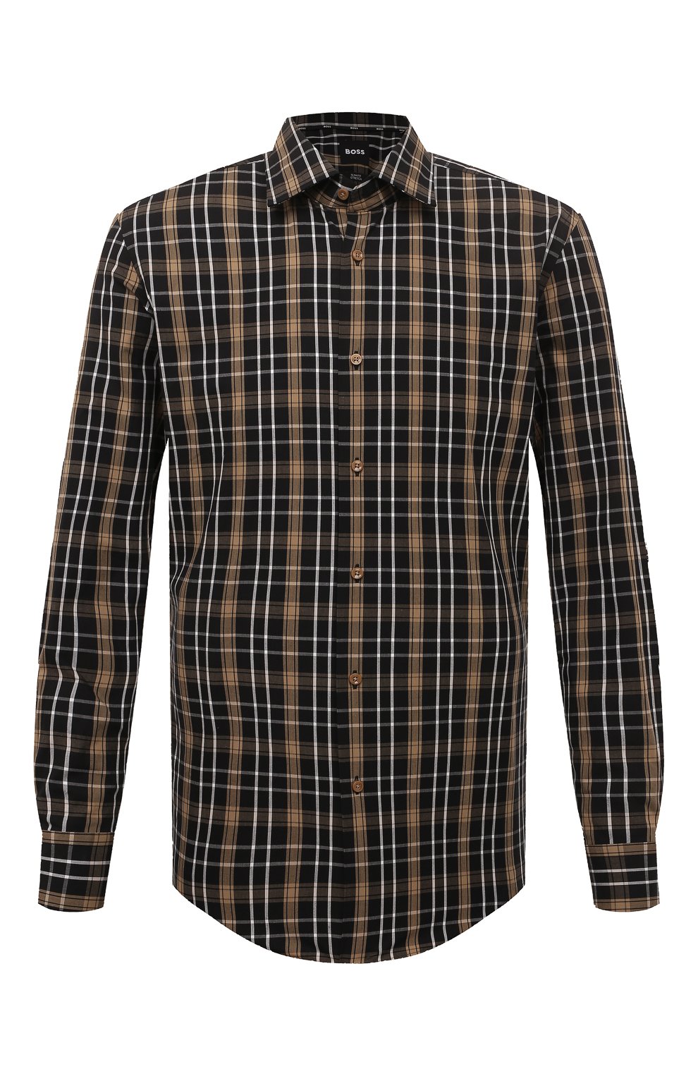 Хлопковая рубашка BOSS коричневого цвета по цене 10560 руб., арт. 50496168, фото 1 Хлопковая рубашка BOSS, арт. 50496168, фото 1